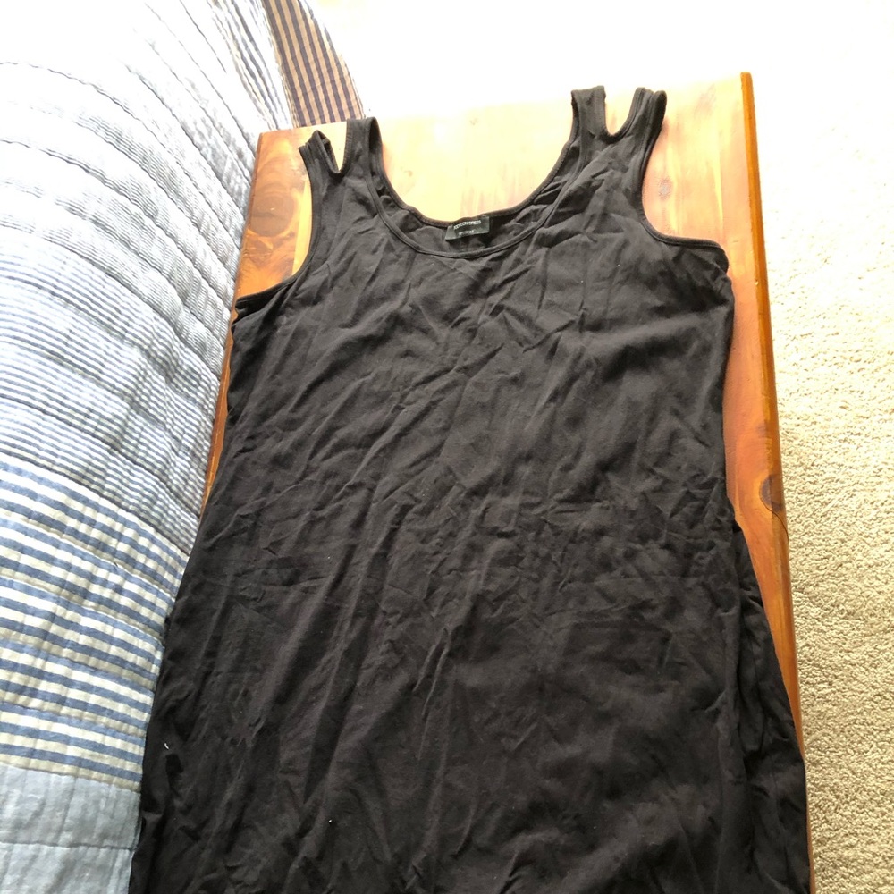 Black cold shoulder stretch dress. Knee length.